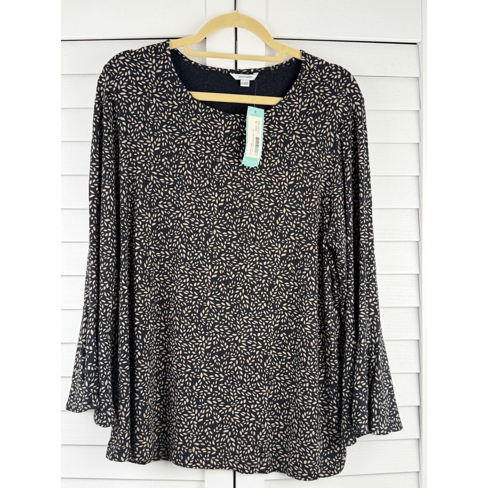 sweetGREY Bell Sleeve Knit Top XL Black Leaf Print NEW
